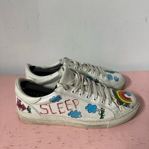 Mira Mikati Women White Leather Colorful Suede Casual Sneaker Shoes Size 40 US 9